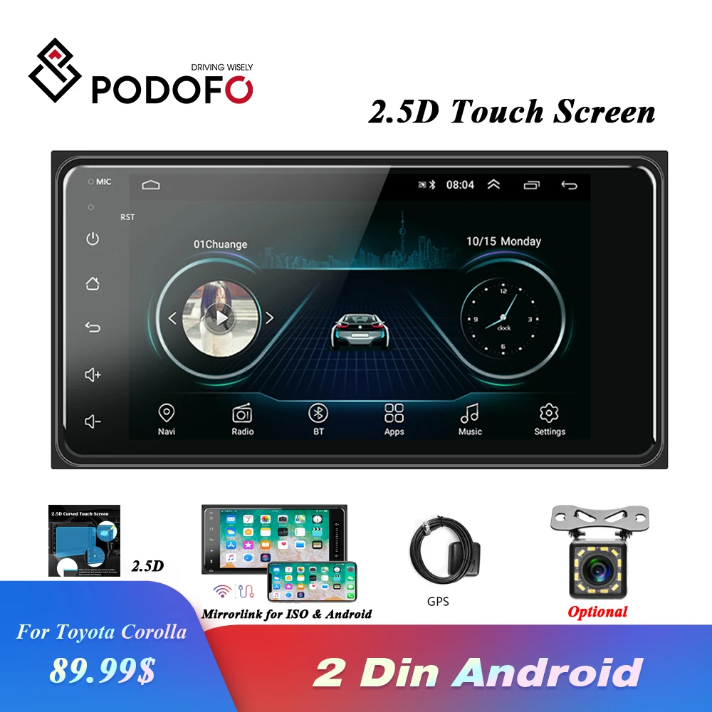 Автомагнитола Podofo мультимедийный MP5 видеоплеер на Android с GPS Wi Fi стереоприемником для Toyota Corolla функцией Mirror Link