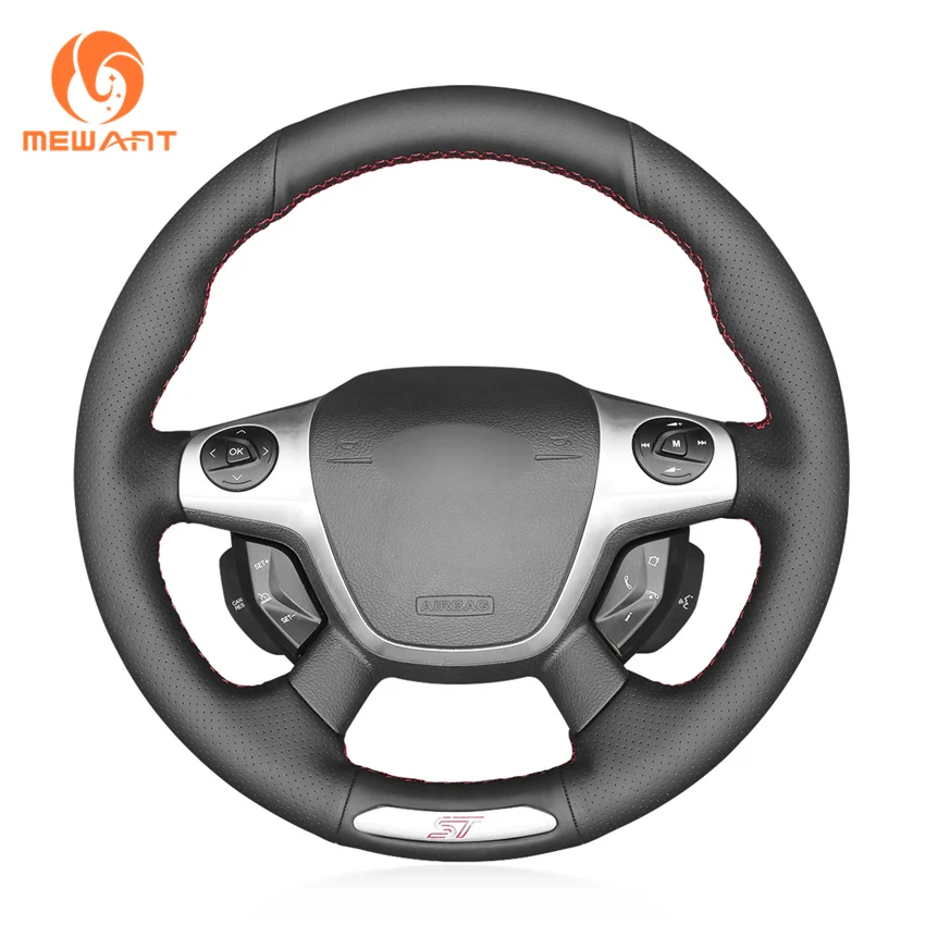 

Black Artificial Leather Hand-stitched Car Steering Wheel Cover for Ford Focus 3 ST 2012-2014
