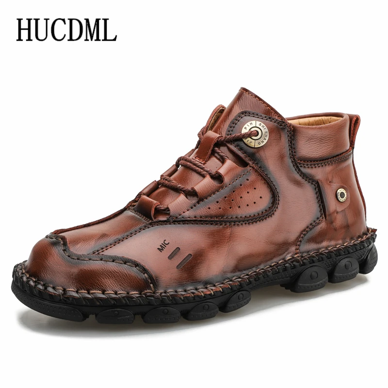 Туфли HUCDML мужские высокие кожаные повседневные уличные Нескользящие на шнуровке
