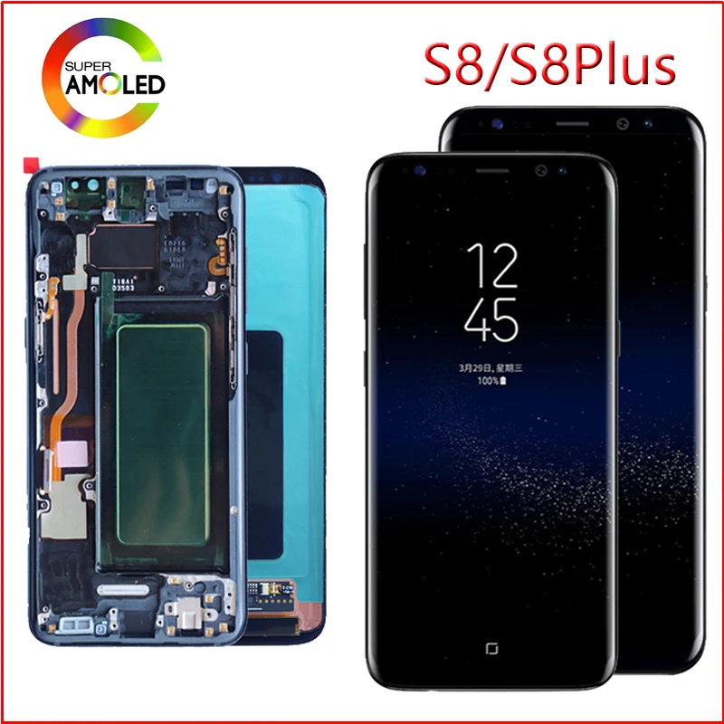 Дисплей Burn Shadow S8 G950 G950F Pantalla Plus G955 G955F ремонт жк экрана с рамкой|Экраны для