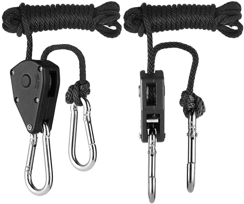 1/8 Inch 8Feet Long Heavy Duty Adjustable Rope Clip Hanger Grow Light Kit Hanging Ratchet Canoe Bow Stern Tie Down 2pcs