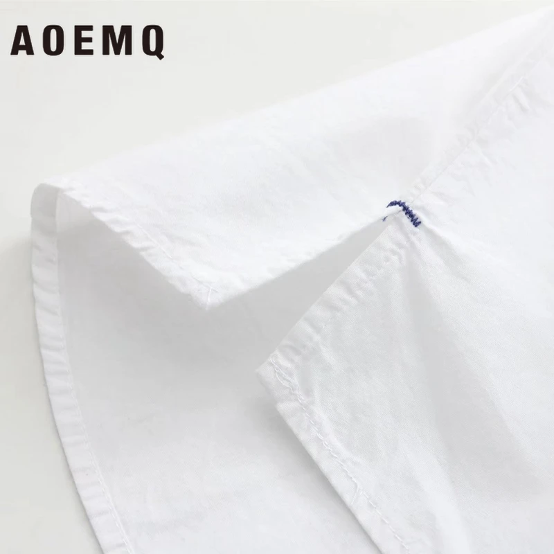 AOEMQ/модные рубашки повседневная однотонная блузка небесно голубого/белого цвета