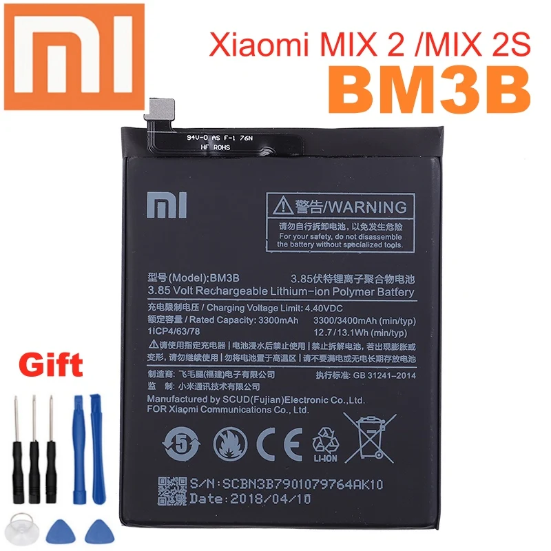Оригинальный аккумулятор Xiao mi 100% BM3B 3300 мАч для Xiaomi Mi MIX 2 /MIX 2S высококачественные сменные батареи телефона +