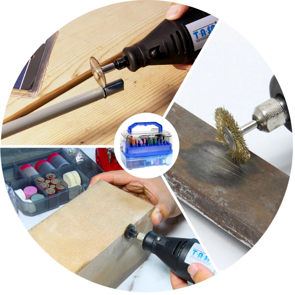 TASP 310pcs 로타리 도구 액세서리 키트, Dremel 미니 드릴용 3.2mm 생크 포함, 연삭 절단 샌딩 조각 드릴링
