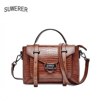 

SUWERER New Women leather shoulder bag fashion cowhide Crocodile pattern luxury handbags women bags designer cowhide leather bag