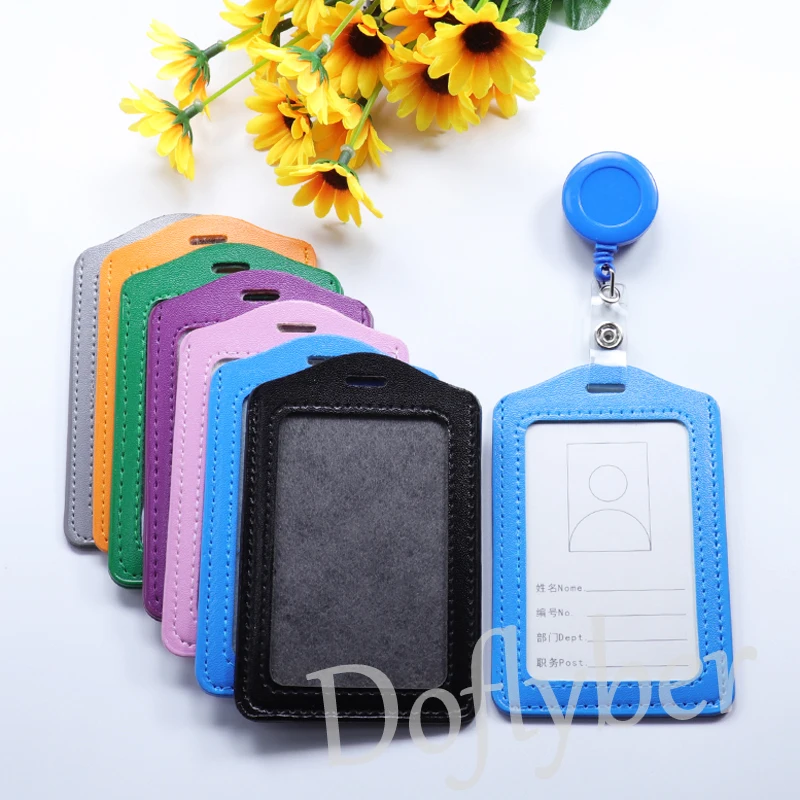 1Pc Vertical PU Leather Clear Bank Credit Business Work Card Sleeve Case Cover ID Badge Lanyard Holder Office School Supplies