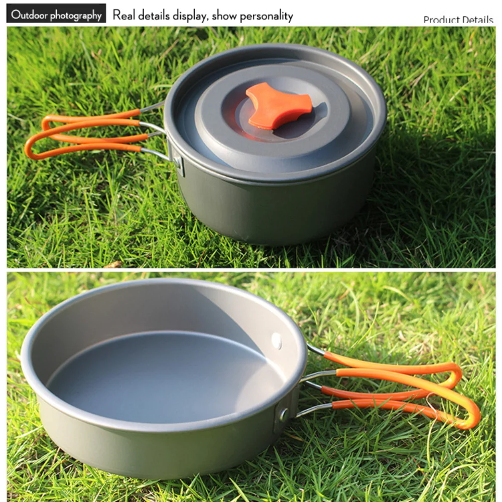 

7pcs Non-stick Pots Pans Outdoor Camping Cookware Picnic Pot Set Travel Tableware Hiking Utensils Backpacking Cooking Equipment