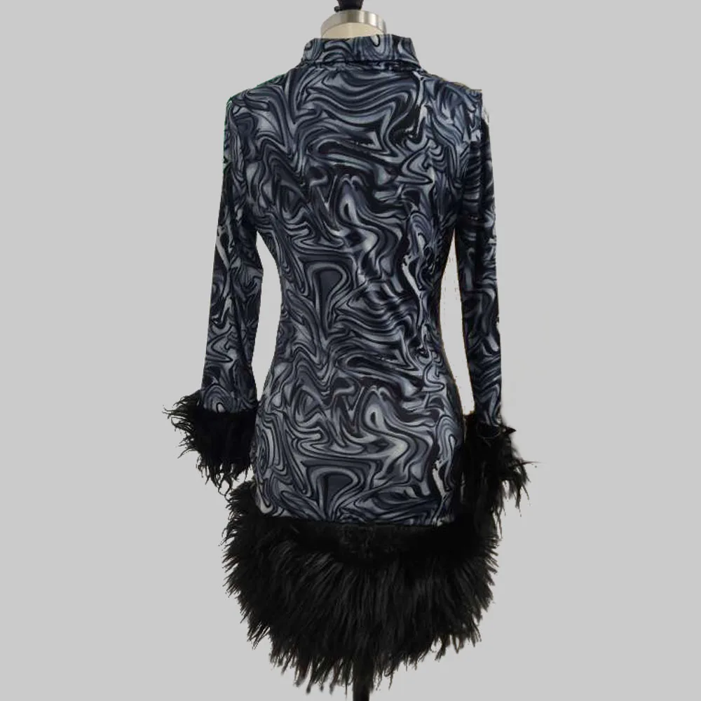Принт сексуальная Bodycon Вечерние Платье Для женщин Клубная одежда Весна модная одежда с длинными рукавами перо повязки Мини-платья размера плюс Винтаж 2XL