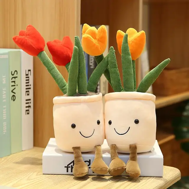 Lifelike Tulip Succulent Plants Plush Stuffed Toys Soft Home Decor Doll Creative Potted Flowers Pillow for Kids Birthday Gift 5
