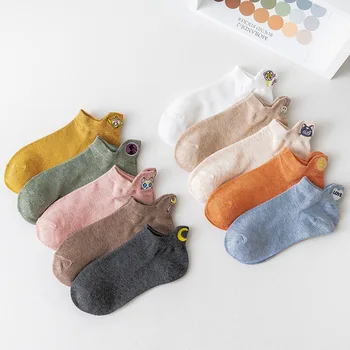 

3 Pairs Fashion Socks Woman 2020 Spring Ankle Girl Cotton Color Novelty Women Fashion Cute Embroidered Casual Funny Sock Summer