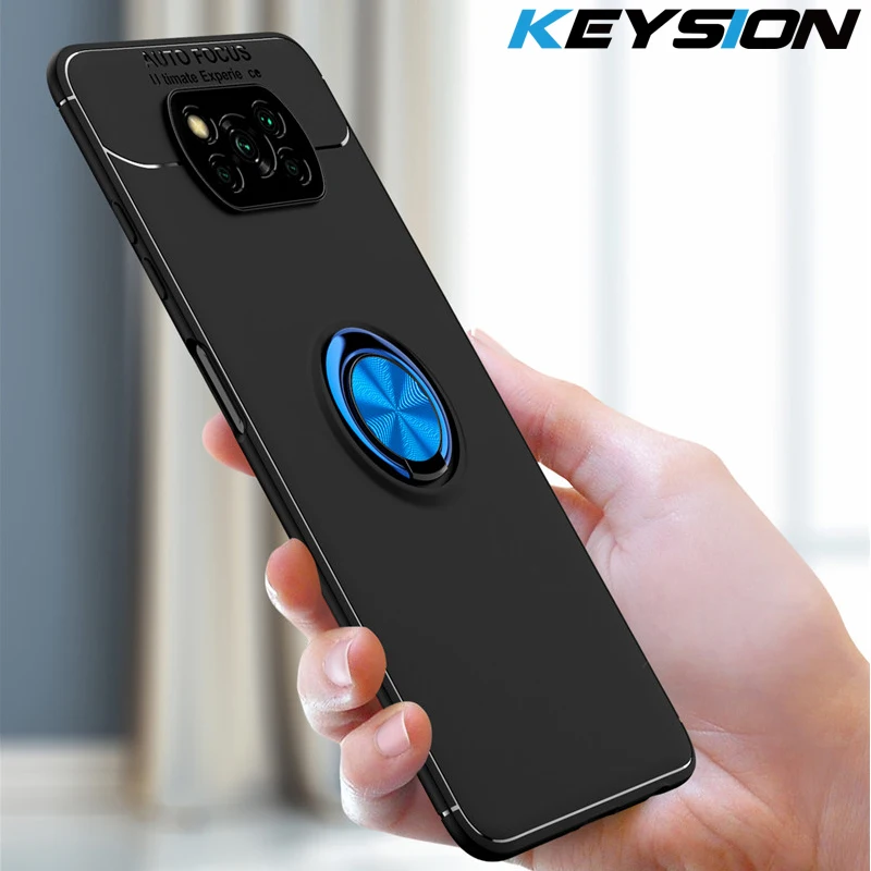 

KEYSION Shockproof Case For Xiaomi POCO X3 NFC X3 Pro X3 GT Soft Silicone Ring Stand Phone back cover for POCO M4 Pro 5G F3