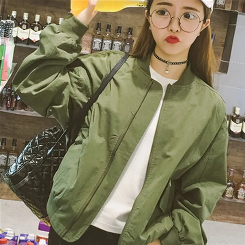 Autumn Korean Style Women Baseball Jackets Basic Coats Army Green &amp White Color Uniform Outwearr Loose Coat | Женская одежда