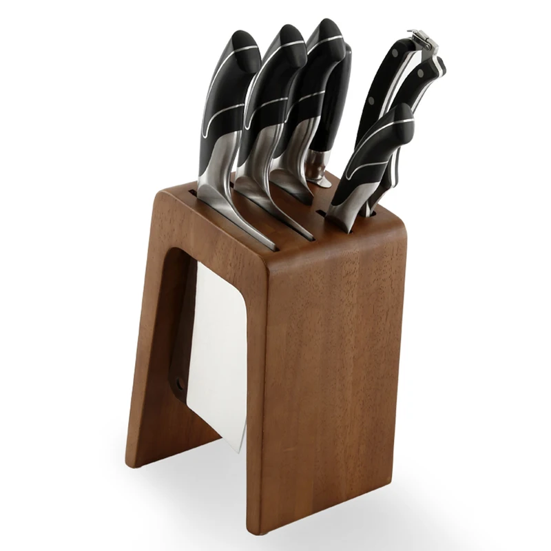  Rubber Wood Knife Holder 6-hole Chef Kitchen Knife Block Storage Rack Stand Elegant Multi-function  - 4000104101346