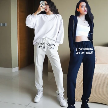 

new stop looking at my dick sweatpants women high waist Letter Print Hippie Hip Hop jogger pants black pants women sweat pants