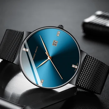 

Ayhaus Men Quartz-watch Luxury Male Stainless Steel Wristwatch Band Simple Ultra-thin Clock Fashion Slim Waterproof Watch