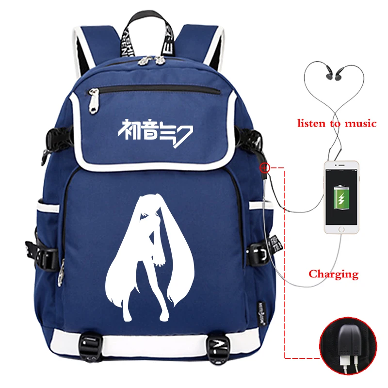 Hatsune Miku светящийся школьный рюкзак брезентовый Рюкзак женский/мужской рюкзак для мальчиков и девочек подростка путешествия ноутбук рюкзак зарядка через usb - Цвет: Canvas Backpack 3