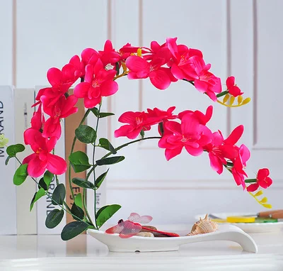 Butterfly Orchid Artificial Flowers Set Fake Flower Ceramic Vase Ornament Phalaenopsis Figurine Home Furnishing Decoration Craft - Цвет: 21