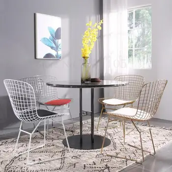 

Net Red Wire Chair Hollow Chair Modern Simple Wrought Iron Ins Dining Chair Designer Leisure Metal Chair