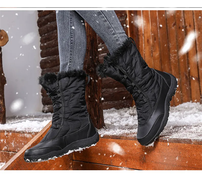 Женские теплые зимние ботинки до середины голени с искусственным мехом водонепроницаемые ботинки для пеших прогулок