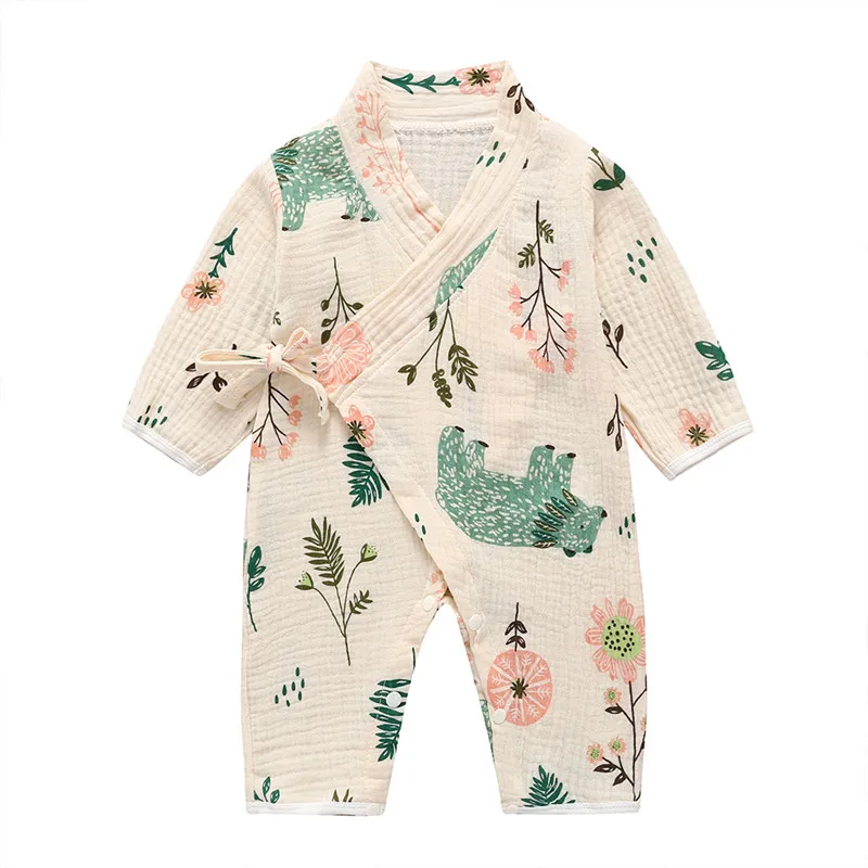 COSPOT Newborn Yarn Robe Kimono Jumpsuit Infantil Cartoon 100% Muslin Cotton Rompers Baby Boy Girl Clothes Sleepwear 2022 New 26 cheap baby bodysuits	 Baby Rompers