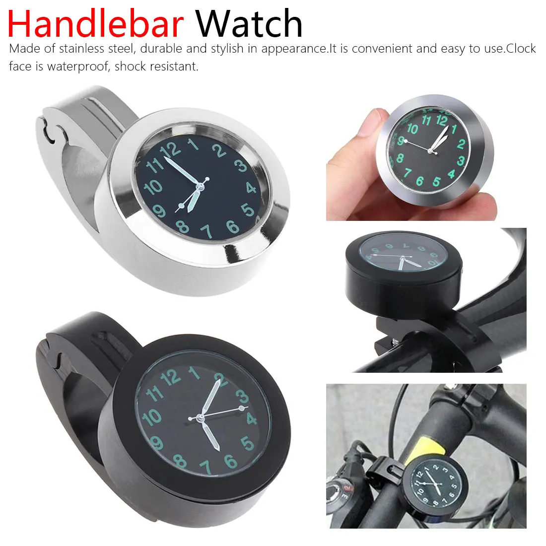Водонепроницаемые часы, велосипедный руль мотоцикла, черные/серебряные часы, кварцевые часы для Davidson Honda Yamaha Kawasaki