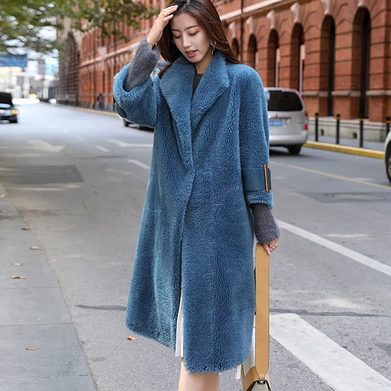 Autumn Winter Real Fur Coat Women Clothes Korean Vintage Wool Jacket Long Sheep Shearling Suede Lining Abrigo Mujer