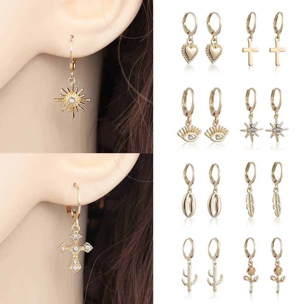 Новинка женские серьги кольца в виде звезды золотая монета крестообразные глаза