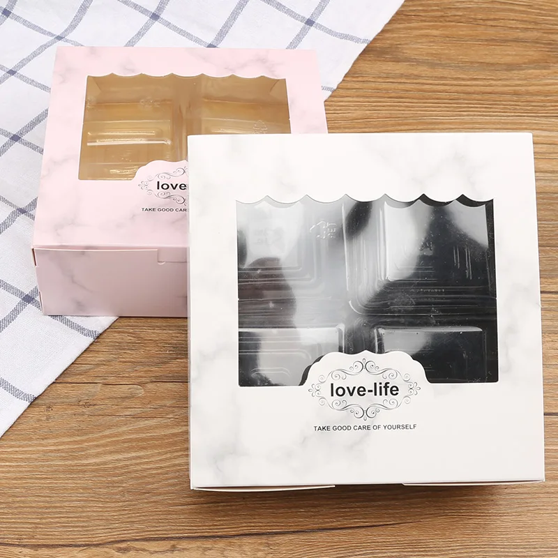 

10pcs Candy Box With Window White&Pink Marbling Wedding Gift Box Mooncake Cookie Party Gift Cake Jewelry Packaging Box
