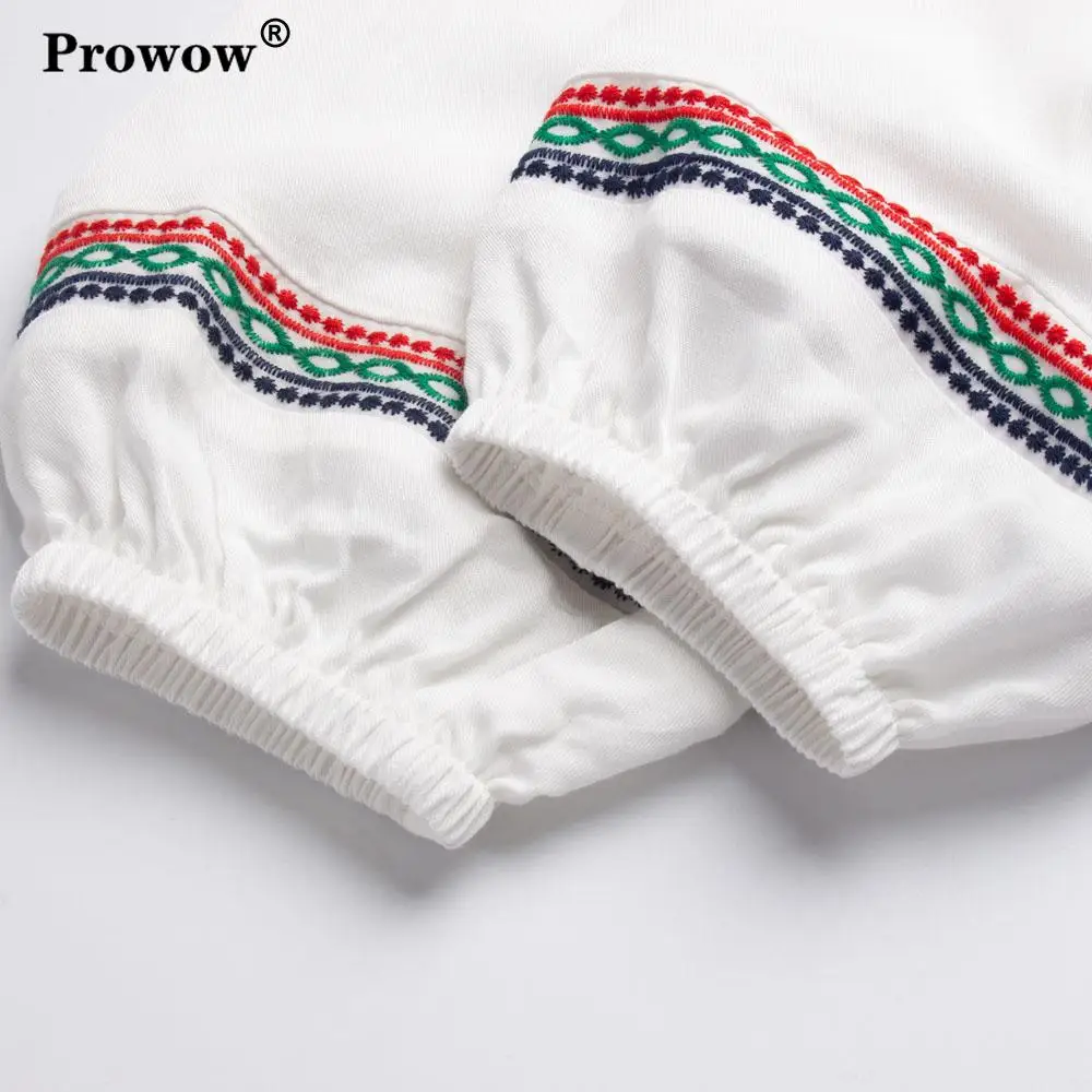 Prowow женская футболка с цветочной вышивкой, длинный рукав, круглый вырез, хлопковые топы, Женский Национальный стиль, Круглый ворот, Свободный Топ, весна