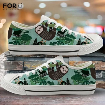 

FORUDESIGNS Cute 3D Cartoon Animal Sloth Girl Canvas Shoes Casual Classic Woman Lace Up Sneakers Spring/Autumn Green Woman Shoes