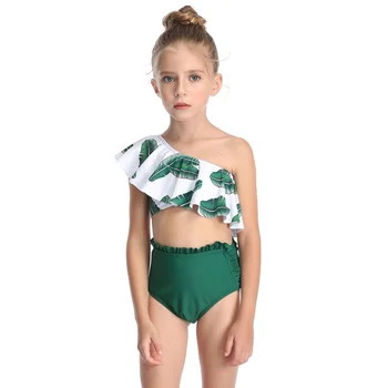 

2020 Toddler Kids Girls Two Piece Swimsuit Ruffles Bikini Set Swimwear Beach Sport Halter Top Diving Surfing Clothes