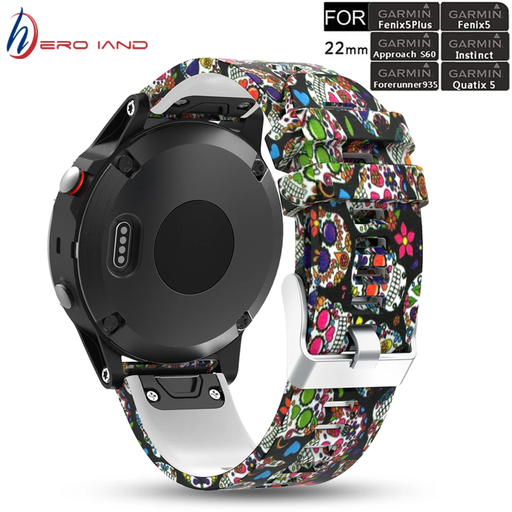 

22mm Wrist Band Strap for Garmin Fenix 5 6 Pro 7 Forerunner 935 945 Smart Watch Printed Sport Quick Release Silicone Watchband