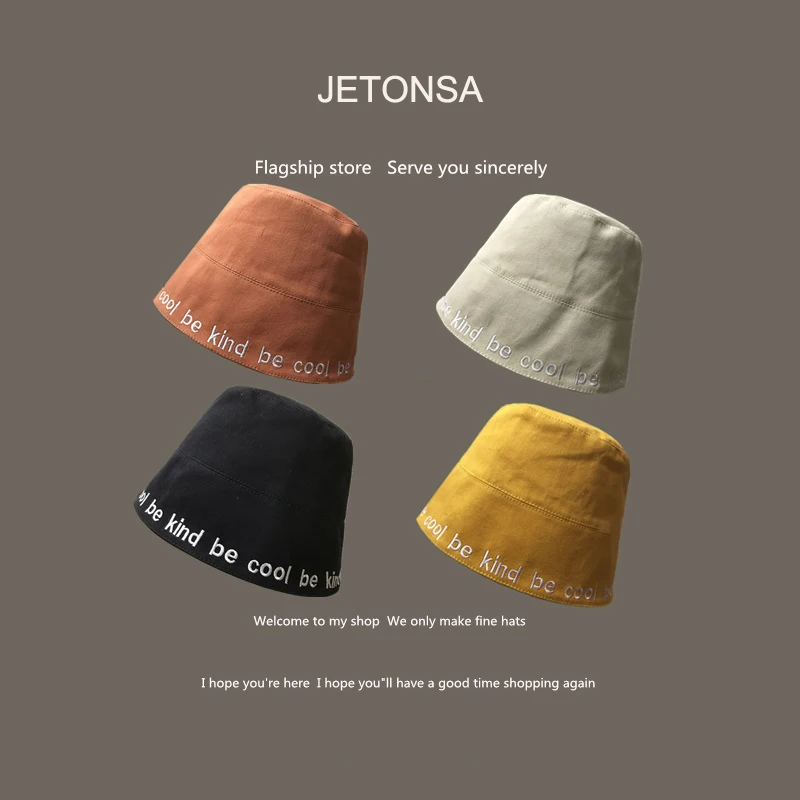 

Lamb velvet double-sided bucket hat Korean fashion letter embroidery hat female straight hat wild fisherman hat