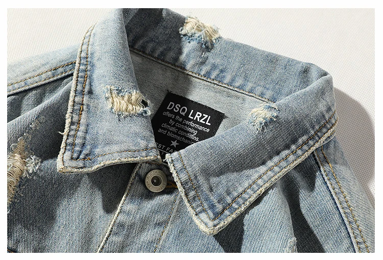Hole Denim Jacket Men's Fashion Washed Solid Color Casual Retro Denim Jacket Man Streetwear Wild Hip Hop Loose Bomber Jacket