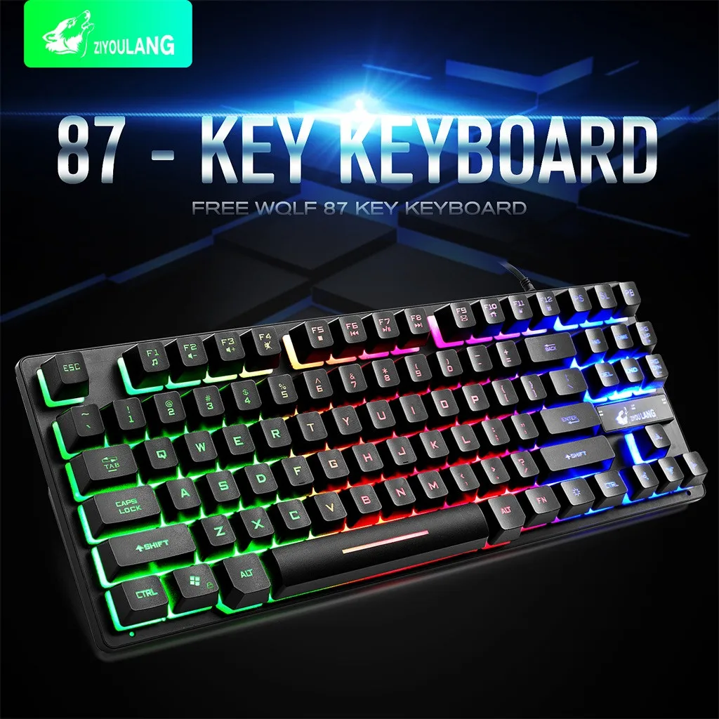 7 цветная клавиатура с подсветкой K16 87 клавиш 12 мультимедийных для ПК/ноутбука