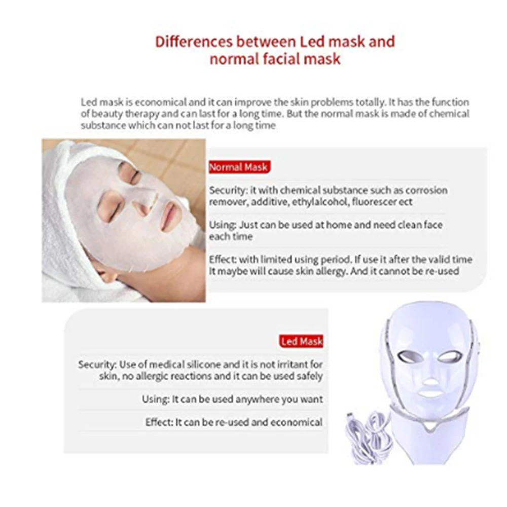 Ofanyia 7 цветов светодиодный маска для лица и шеи с кожей омоложение против старения Светодиодная маска для лица терапии Красота светодиодный маска для лица