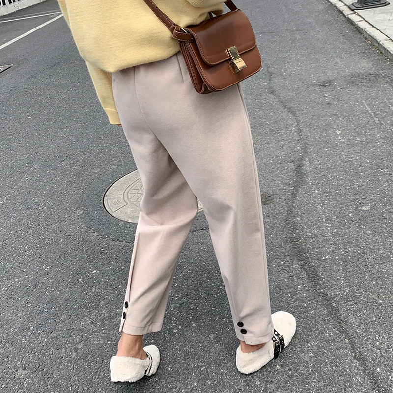 

New Autumn Winter Pants Warm Women Ankle Length Woolen Pants Thick High Waist Trousers Loose Work Lady Office Wear Harem Pants