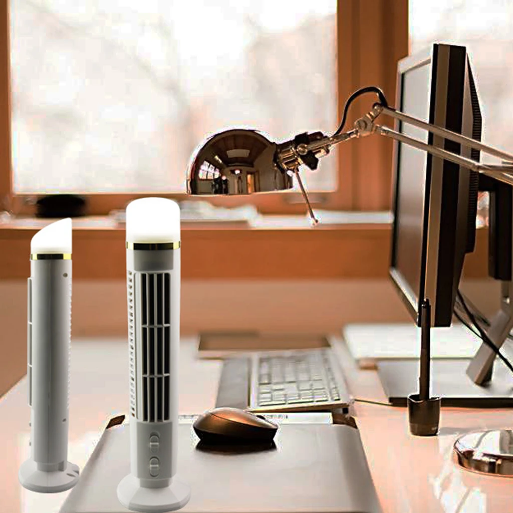 2x White USB Mini  Desk Fan With Led Light Cooling For Home Office