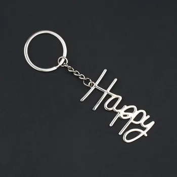 

FREE SHIPPING BY DHL 100pcs/lot 2019 New Metal Happy Keychains Happy Keyrings for friends Gifts