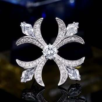

2020 New Luxury Brooches for Women Silver Color Micro Pave AAA Zircon Crystals Flower Brooch Pin Fashion Cross Jewelry Corsage
