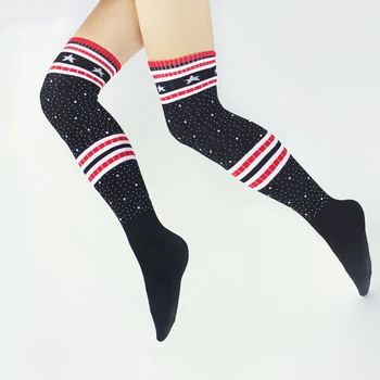 

2020 Sexy Women Hot Diamonds Soft Knit Over Knee Socks Thigh-High Shiny Long Socks USA Circle Star Thigh Pentacle High Stockings