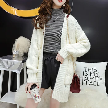 

Knit Loose Casual Women Cardigan Sweate 2020 Autumn Knitted Solid Female Sweaters Outwear Ladies knitwear Jacket Coat
