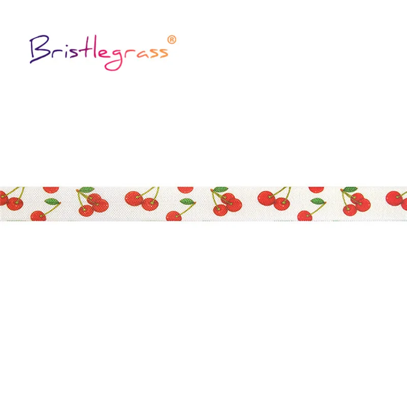 BRISTLEGRASS 2 5 10 Yard 5/8" 15mm Cherry Print Foldover Elastic FOE Spandex Satin Band Tape Hair Tie Headband Dress Sewing Trim