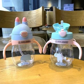 

270ml Cute Rabbite Baby Feeding Cup with a Straw BPA Free Children Learn Feeding Drinking Handle Kids Water Bottles Training Cup
