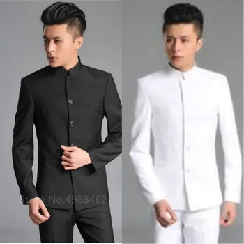 

Traditional Chinese Style Man Clothing Set Student Performance Costume 2020Thin Stand Collar Graduate Class Wear Wedding Clothes