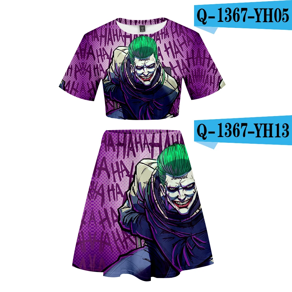 Frdun Tommy haha joker 3D Short Skirt Suit Short Sleeve T-shirt and Short Skirt Two Piece Kpop Girl Casual Kpop Style Sets - Цвет: Небесно-голубой