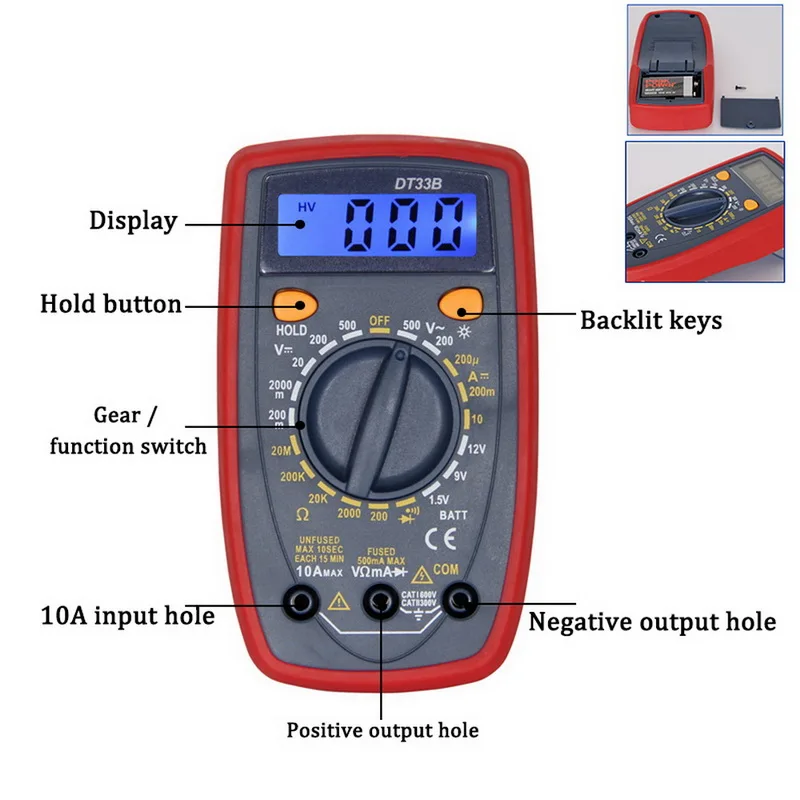 Urijk A9205B AC/DC ЖК-дисплей Цифровой мультиметр 200/1000V Вольтметр Амперметр Ом тестер высокобезопасные крепежные гайки Портативный метр Цифровой мультиметр