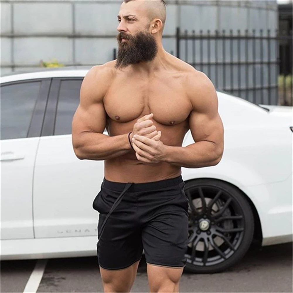 

Men Fitness Bodybuilding Shorts Man Summer Gyms Workout Male Breathable Mesh Quick dry Sportswear Jogger Beach Brand Short Pants