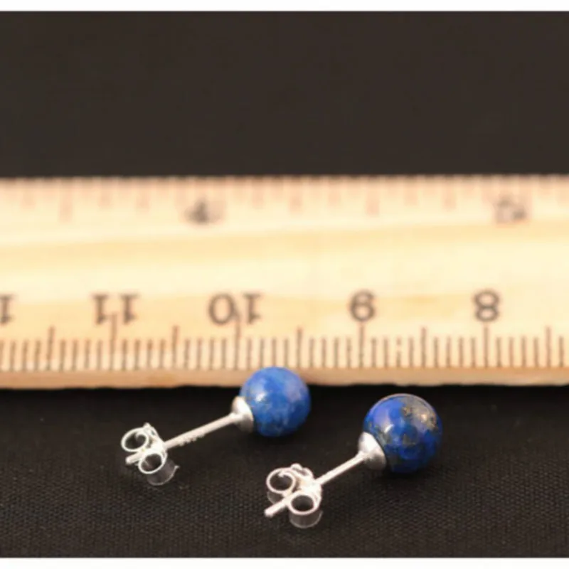 925 Sterling Silver Lapis Lazuli Beads Stud Earrings For Women Simple Style Lady Gift Prevent Allergy Sterling-silver-jewelry - Image 6