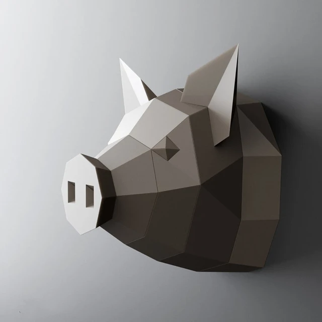 Papercraft Pig Low Poly Piggy Trophy Para Ninos Juguetes De Regalo Modelo De Papel 3d Cabeza De Cerdo Artesania De Papel Cerdo Animales Apartamento Decoracion De Pared Aliexpress